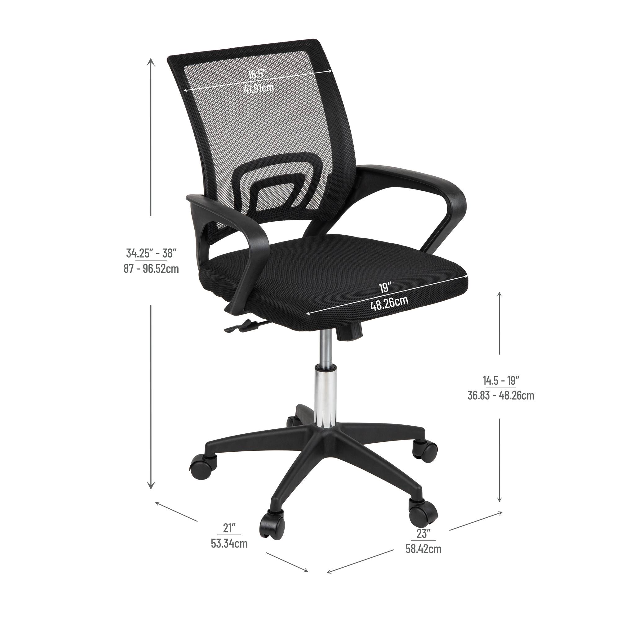 Mind Reader Office Chair with Wheels, Height Adjustable, Desk Chair, Office, 23"L x 21"W x 34.25-38"H, Black